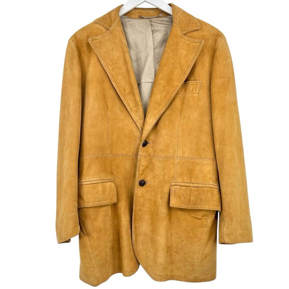 Vintage Tan Brown Genuine Suede Leather Blazer Jacket sz 40R
